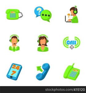 Online support icons set. Cartoon illustration of 9 online support vector icons for web. Online support icons set, cartoon style