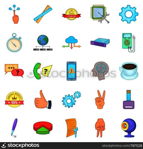 Online support icons set. Cartoon set of 25 online support vector icons for web isolated on white background. Online support icons set, cartoon style