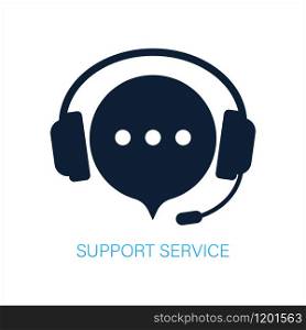 Online support service. Headphones with microphone and chat speech bubble. Vector stock illustration. Online support service. Headphones with microphone and chat speech bubble. Vector stock illustration.