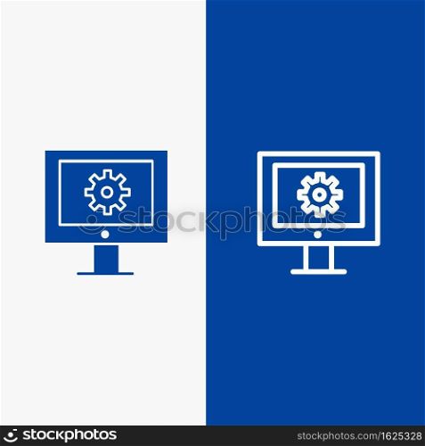 Online Support Service, Technical Assistance, Technical Support, Web Maintenance Line and Glyph Solid icon Blue banner Line and Glyph Solid icon Blue banner