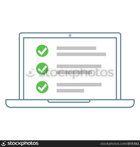 Online survey checklist on the laptop screen vector image