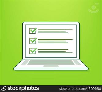 Online survey, checklist, questionnaire icon. Laptop, Computer screen. Feedback business concept Vector illustration. Online survey, checklist, questionnaire icon. Laptop, Computer screen. Feedback business concept. Vector illustration.