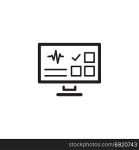 Online Survey Results and Medical Services Icon.. Online Survey Results and Medical Services Icon. Flat Design. Isolated Monitor with checkboxes and cardiogram.