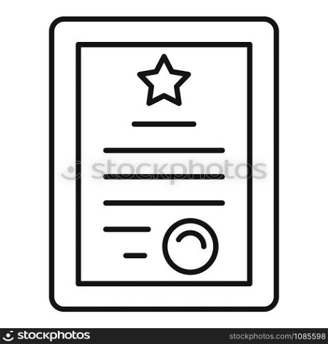 Online tablet diploma icon. Outline online tablet diploma vector icon for web design isolated on white background. Online tablet diploma icon, outline style