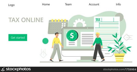 Online tax payment concept, when small people filling tax form and sending, it can be use for landing page, websites, template, UI, web design, mobile app. Online tax payment concept, when small people filling tax form and sending, it can be use for landing page, websites, template, UI, web design