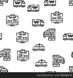 Online Taxi Seamless Pattern Vector Thin Line. Contour Illustrations. Online Taxi Seamless Pattern Vector