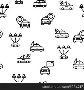 Online Taxi Seamless Pattern Vector Thin Line. Contour Illustrations. Online Taxi Seamless Pattern Vector