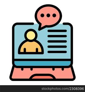Online teacher icon. Outline online teacher vector icon color flat isolated. Online teacher icon color outline vector