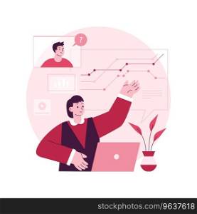 Online teaching abstract concept vector illustration. Share knowledge, digital tablet, distance webinar, video online course, wireless headphones, tutor on laptop, elearning abstract metaphor.. Online teaching abstract concept vector illustration.