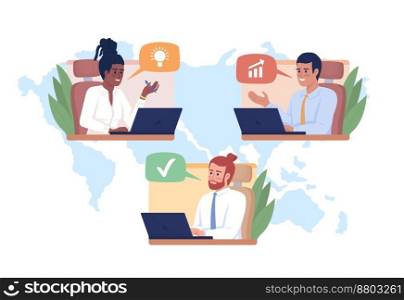Online team meeting flat concept vector illustration. Remote work. Editable 2D cartoon characters on white for web design. Internet communication creative idea for website, mobile, presentation. Online team meeting flat concept vector illustration