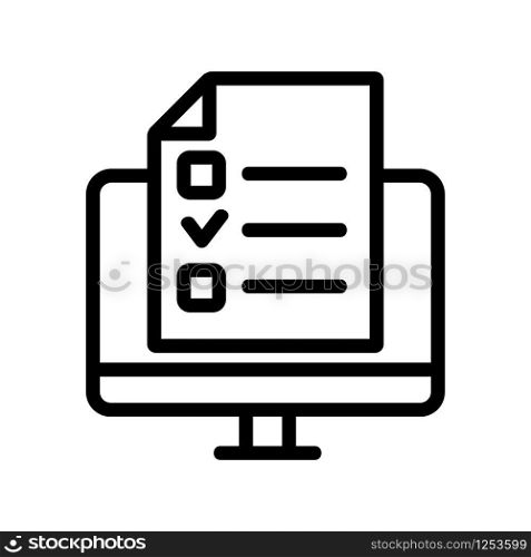 Online test monitor icon vector. Thin line sign. Isolated contour symbol illustration. Online test monitor icon vector. Isolated contour symbol illustration