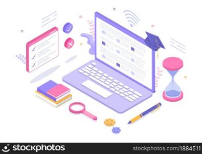 Online Testing Background Vector Illustration With Checklist, Taking Exam, Choosing Answer, Form, E-learning and Education Concept