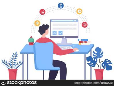 Online Testing Background Vector Illustration With Checklist, Taking Exam, Choosing Answer, Form, E-learning and Education Concept