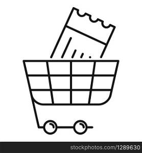 Online ticket shop cart icon. Outline online ticket shop cart vector icon for web design isolated on white background. Online ticket shop cart icon, outline style