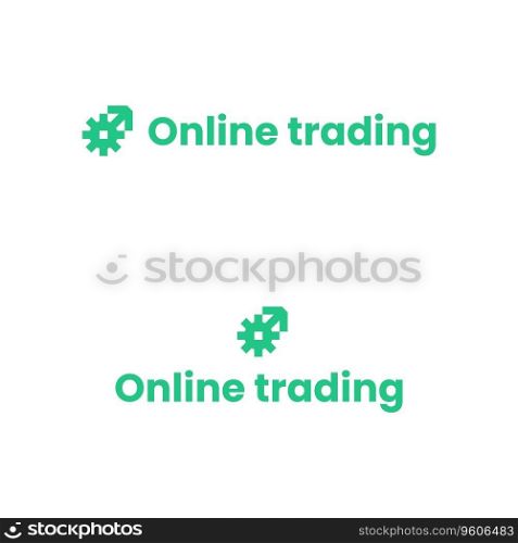 Online trading brand name with unique business logo. Poppins font. Arrow and gear icon. Design element and visual identity. Suitable for trading, stock market, investment, economy.. Online trading text with creative line logo