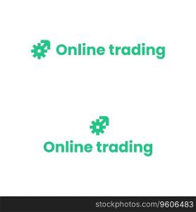 Online trading brand name with unique business logo. Poppins font. Arrow and gear icon. Design element and visual identity. Suitable for trading, stock market, investment, economy.. Online trading text with creative line logo