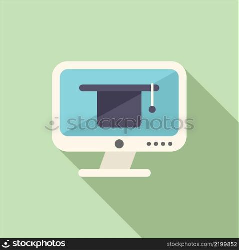 Online training graduation icon flat vector. Web course. Student distance. Online training graduation icon flat vector. Web course