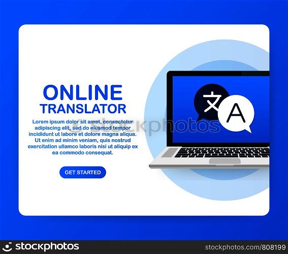 Online translator concept isometric vector illustration. Smartphone with flags of different states and world map on the screen concept translator app. Vector stock illustration.