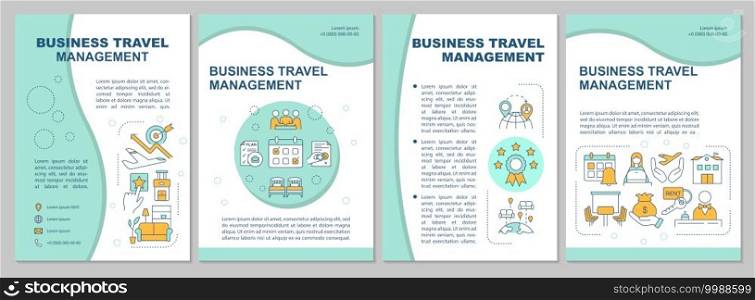 Online travel booking brochure template. Business travel management . Flyer, booklet, leaflet print, cover design with linear icons. Vector layouts for magazines, annual reports, advertising posters. Online travel booking brochure template