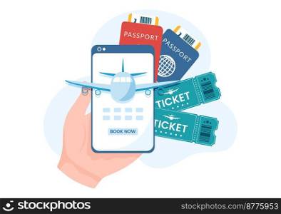 Online Travel Ticket Store Through transportation and Journey Provider App for Booking in Flat Cartoon Hand Drawn Template Illustration