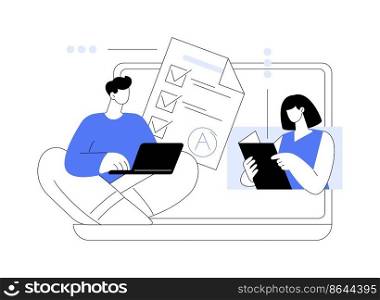 Online tutor abstract concept vector illustration. On demand homework, teacher online, home school, personal learning, video call, watch webinar, write notes, prepare for exam abstract metaphor.. Online tutor abstract concept vector illustration.