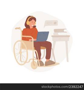 Online tutoring for disabled students isolated cartoon vector illustration Online tutoring for children with disability, student in wheelchair, video conference with a teacher vector cartoon.. Online tutoring for disabled students isolated cartoon vector illustration
