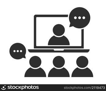 Online video conference icon. Video chat, call on computer screen. Web chatting symbol.. Online video conference icon. Video chat, call on computer screen.