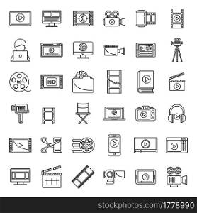 Online video editing icons set outline vector. Video screen player. Play movie. Online video editing icons set outline vector. Video screen player