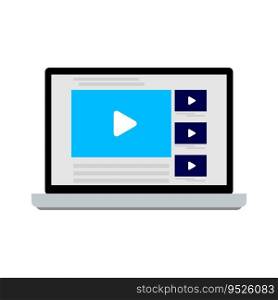 Online video service on laptop. Content for education, movie and tutorial. Vector illustration. Online video service on laptop