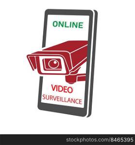Online video surveillance. Logo, brand, or sticker template for websites, apps, and theme design. Flat style