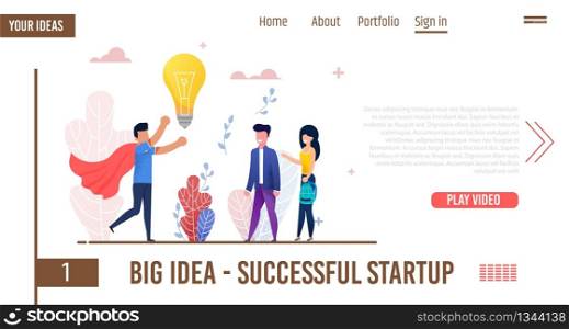 Online Video Tutorials, Internet Training, Business Courses. Male Coach in Red Cloak Giving Man Woman Team Strategically Important Idea. Advertising Flat Landing Page. Vector Cartoon Illustration. Landing Page Advertising Business Video Tutorials
