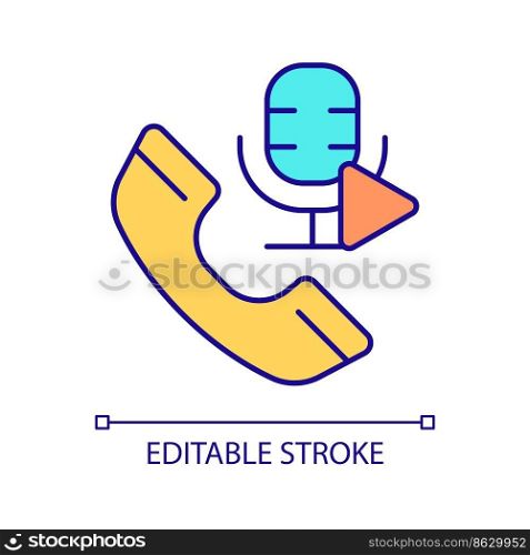 Online voice recorder RGB color icon. Audio call. Using microphone on mobile phone. Recording. Isolated vector illustration. Simple filled line drawing. Editable stroke. Arial font used. Online voice recorder RGB color icon