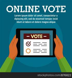 Online vote on tablet concept banner. Flat illustration of online vote on tablet vector concept banner for web design. Online vote on tablet concept banner, flat style