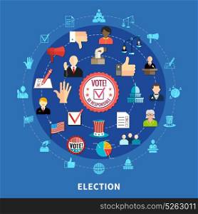 Online Voting Circular Icons Set. Election campaign circular set with isoleted icons on blue background flat vector illustration