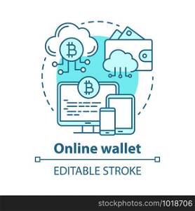 Online wallet blue concept icon. Electronic banking idea thin line illustration. Web wallet in cloud storage. E payment via computing device. Vector isolated outline drawing. Editable stroke
