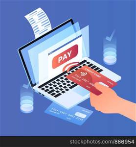 Online web payment concept background. Isometric illustration of online web payment vector concept background for web design. Online web payment concept background, isometric style