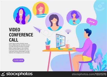 Online work from home meeting. Vector Illustrations flat design concept video conference. EPS10.
