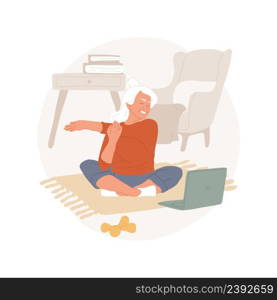 Online workout for seniors isolated cartoon vector illustration Aged woman having online training, seniors workout at home, people active lifestyle, physical activity vector cartoon.. Online workout for seniors isolated cartoon vector illustration