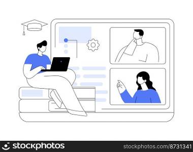 Online workshop abstract concept vector illustration. Digital workshop, online topic course, distance web learning, group video call, webcam laptop screen, educational webinar abstract metaphor.. Online workshop abstract concept vector illustration.