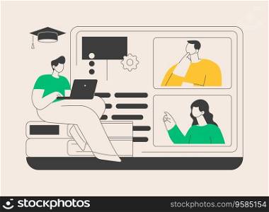 Online workshop abstract concept vector illustration. Digital workshop, online topic course, distance web learning, group video call, webcam laptop screen, educational webinar abstract metaphor.. Online workshop abstract concept vector illustration.