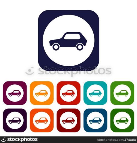 Only motor vehicles allowed road sign icons set vector illustration in flat style In colors red, blue, green and other. Only motor vehicles allowed road sign icons set