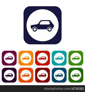 Only motor vehicles allowed road sign icons set vector illustration in flat style In colors red, blue, green and other. Only motor vehicles allowed road sign icons set