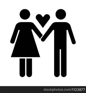Only one partner glyph icon. Girlfriend and boyfriend. Woman and man in love. Safe sex. Partner, lover, valentine. Monogamy. Silhouette symbol. Negative space. Vector isolated illustration