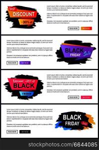 Only today Black Friday sale and best discount -30  off, set of website online pages consisting of information, image and buttons vector illustration. Only Today Black Friday Sale Vector Illustration