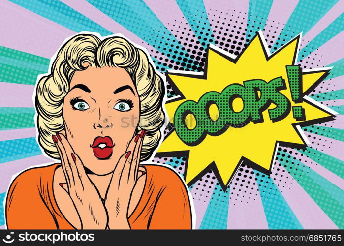 oops pop art blond woman. retro vector illustration. oops pop art blond woman