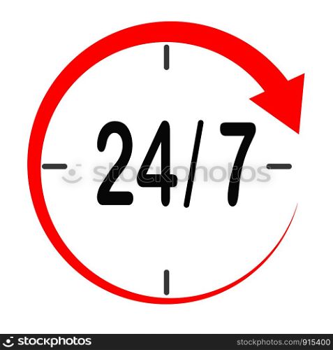 open 24/7 service icon on white background. flat style. customer service sign. call center icon. support symbol.