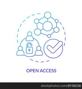 Open access blue gradient concept icon. Free membership in program. Join pool. DAO characteristic abstract idea thin line illustration. Isolated outline drawing. Myriad Pro-Bold font used. Open access blue gradient concept icon