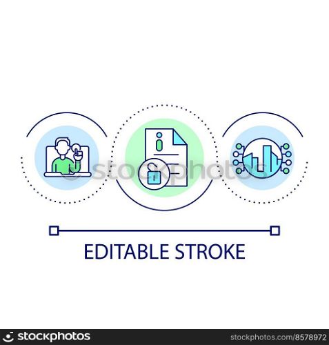 Open access to public information online loop concept icon. Internet network data. Digitalization abstract idea thin line illustration. Isolated outline drawing. Editable stroke. Arial font used. Open access to public information online loop concept icon
