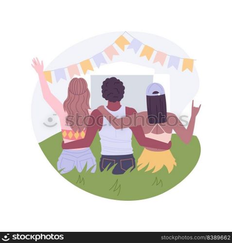 Open air festival isolated cartoon vector illustrations. Young friends hanging out at urban festival together, open air concert, summer weekend, entertainment time, live music vector cartoon.. Open air festival isolated cartoon vector illustrations.