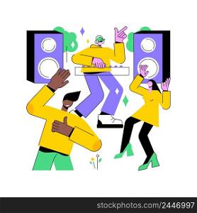 Open air party abstract concept vector illustration. Open air event, dance outdoor, summer music festival, enjoying concert, crowd of people, night party, live performance abstract metaphor.. Open air party abstract concept vector illustration.
